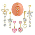 6-Piece Set Chic Gold Color Stainless Steel Belly Ring Flower Heart Butterfly Navel Piercing Body Jewelry Women Children's Gift