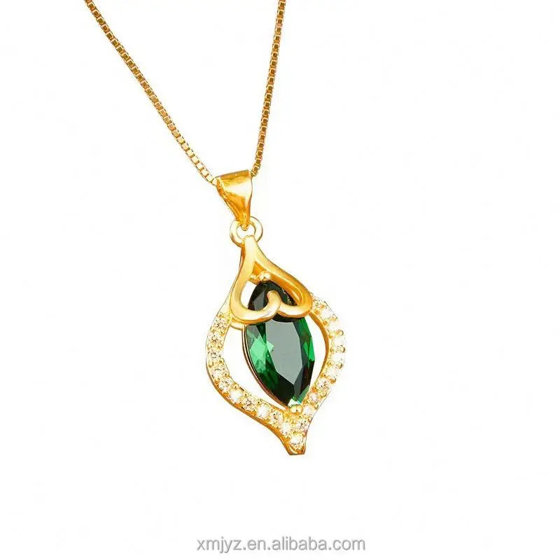 Gold Plated  Placer Gold Heart Water Drops Gem Pendant Necklace Wedding Simulation Women's Gem Ornament Live Broadcast Hot Sale
