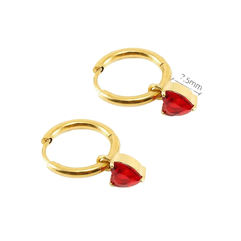 Wholesale Hypoallergenic Gold Plated Stainless Steel Huggie Earrings Trendy Heart Crystal with Zircon Stone Jewelry
