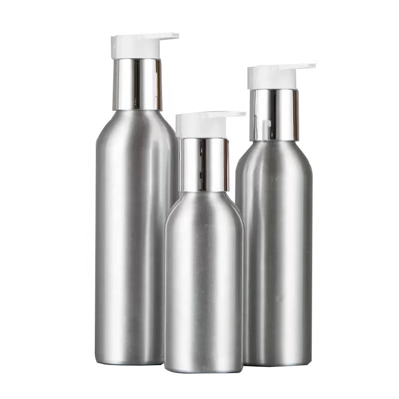 Custom Luxury 300ml/500ml Aluminum Silver Cosmetic Bottle Pump Face Cream Skin Care Perfume Lipstick Lotion Essential Oil
