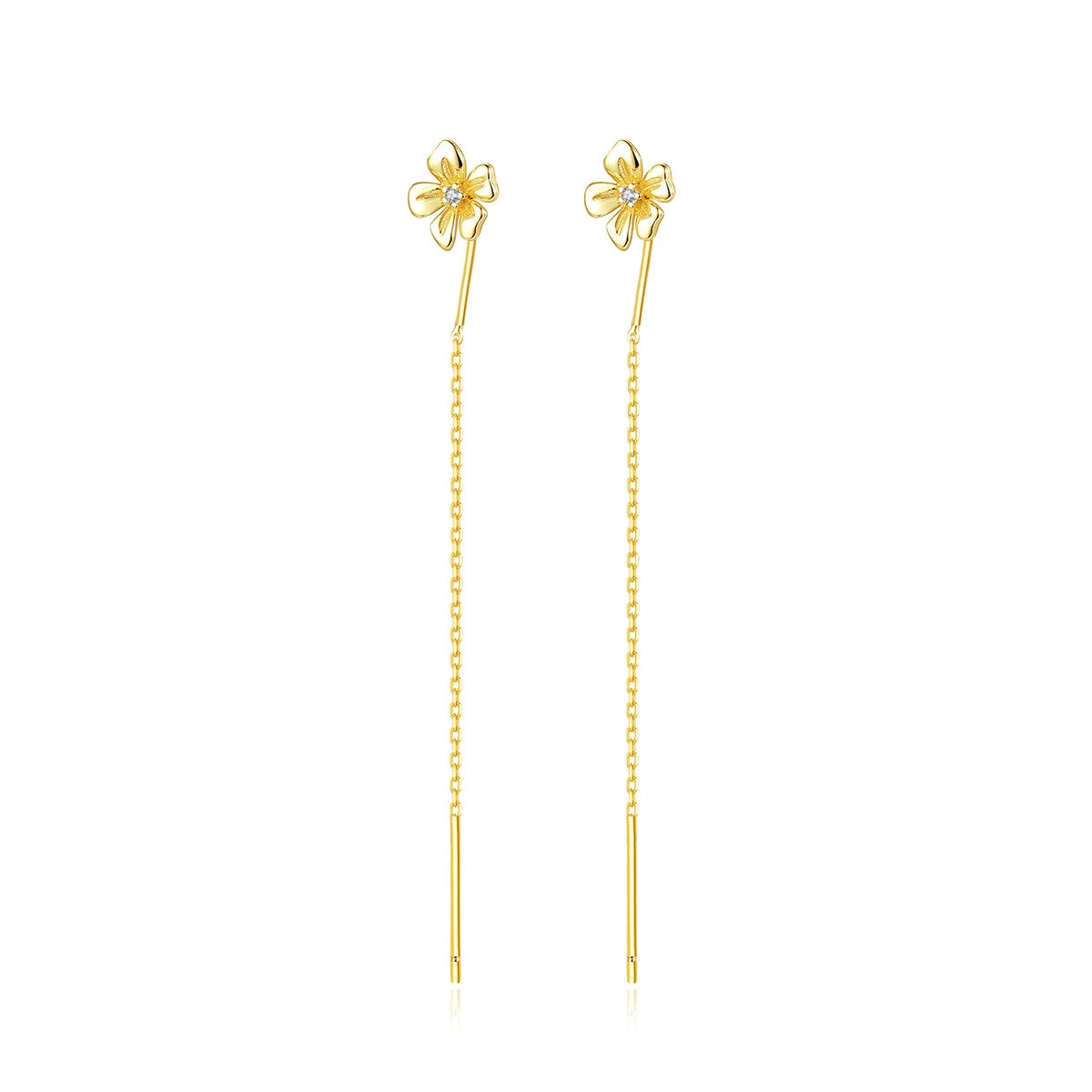 Daidan Long Earrings Fashionable Flower Wire 925 Sterling Silver Cubic Zirconia Stud Tassel Wire Earrings