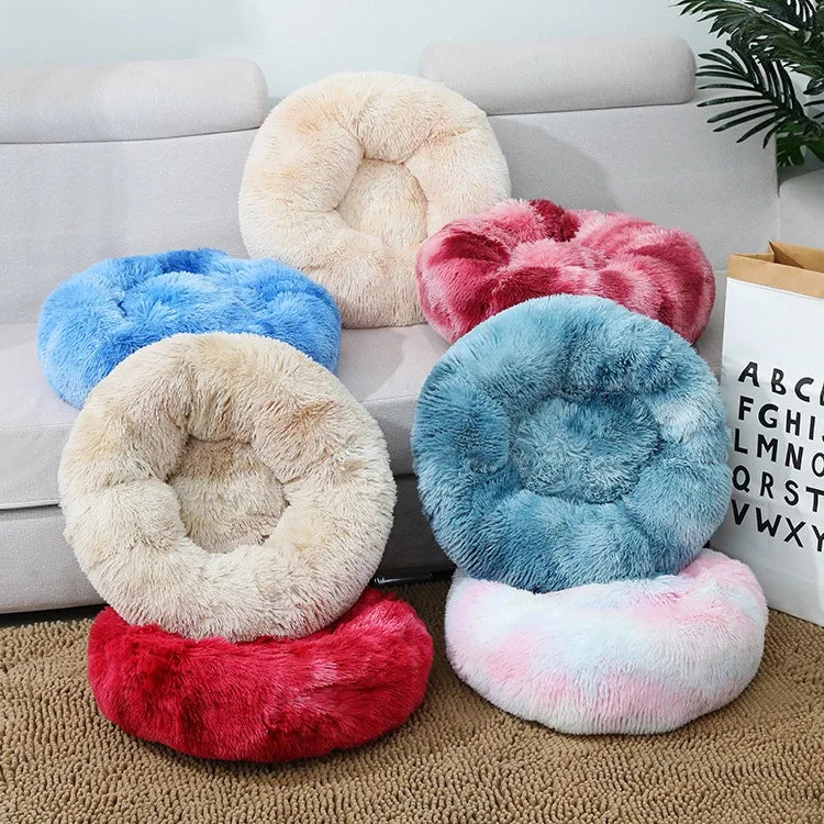 New Customized 40-120CM Long Faux Fur Pet Bed Comfortable Waterproof Plush Round Dog Bed Soft Cat Bed Removable