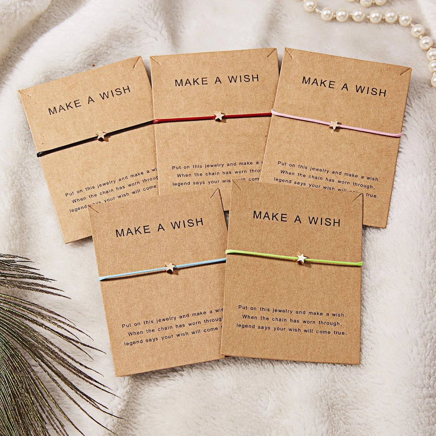 Rinhoo Star Charm Minimalist Wax Rope Adjustable Friendship Bracelet Make a Wish Greeting Card Handmade Jewelry