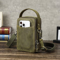Casual Double-Zippered Crazy Horse Leather Sling Phone Bag Crossbody Mens Small Shoulder Handbag Phone Purse Luxury