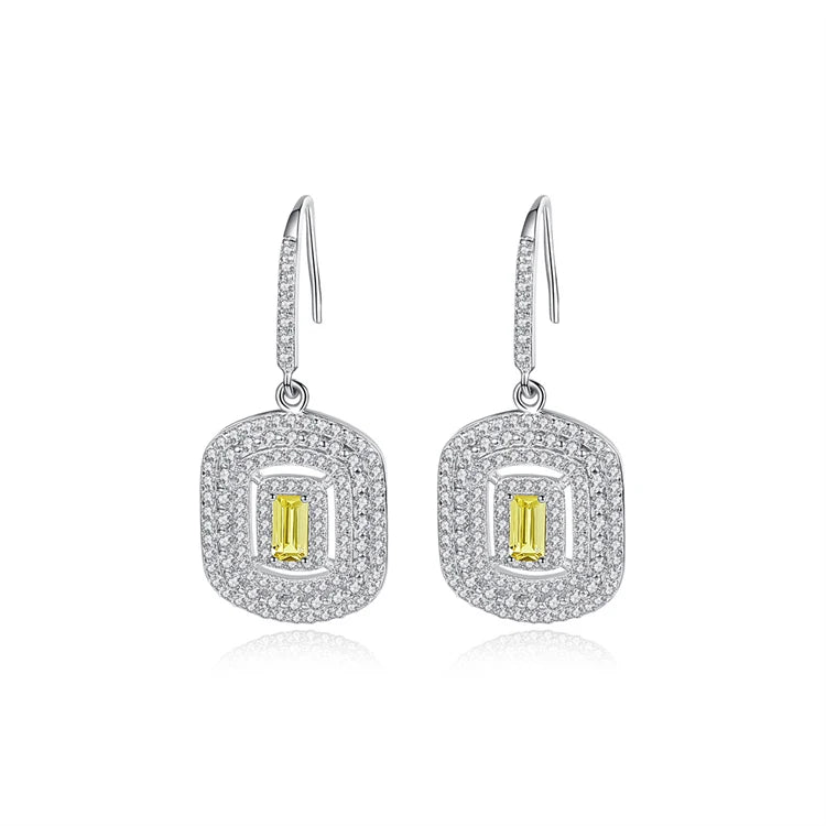 Fine Jewelry 925 Sterling Silver Square Shape Diamond Women Fashion Exquisite Gemstone Drop Earrings