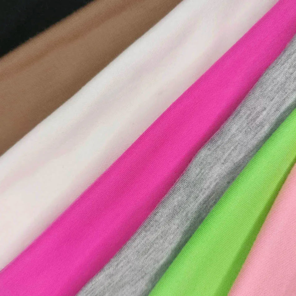 230gsm Lightweight Dyed Yarn Jersey Fabric 67% Polyester 29% Rayon 4% Spandex Stretch Solid Color Boys' Girls' Knitted Plain