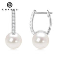 Moissanite Sidestone 925 Sterling Silver Moissanite Hoop 9-10mm Natural Freshwater Pearl Drop Earring for Women