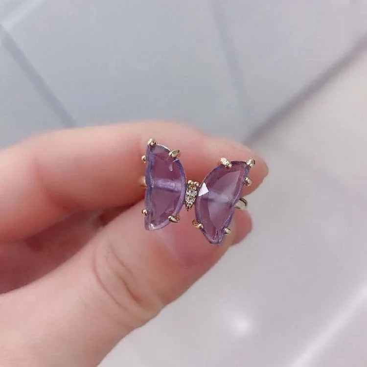 Sweet Trendy Adjustable Girls Jewelry Gifts Finger Transparent Crystal Butterfly Rings for Women MegaBDM