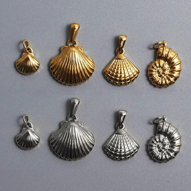 Different Styles of Shell Shaped Gold Plated Stainless Steel Seashell Conch Charm Pendant for Necklace Jewelry Accessories