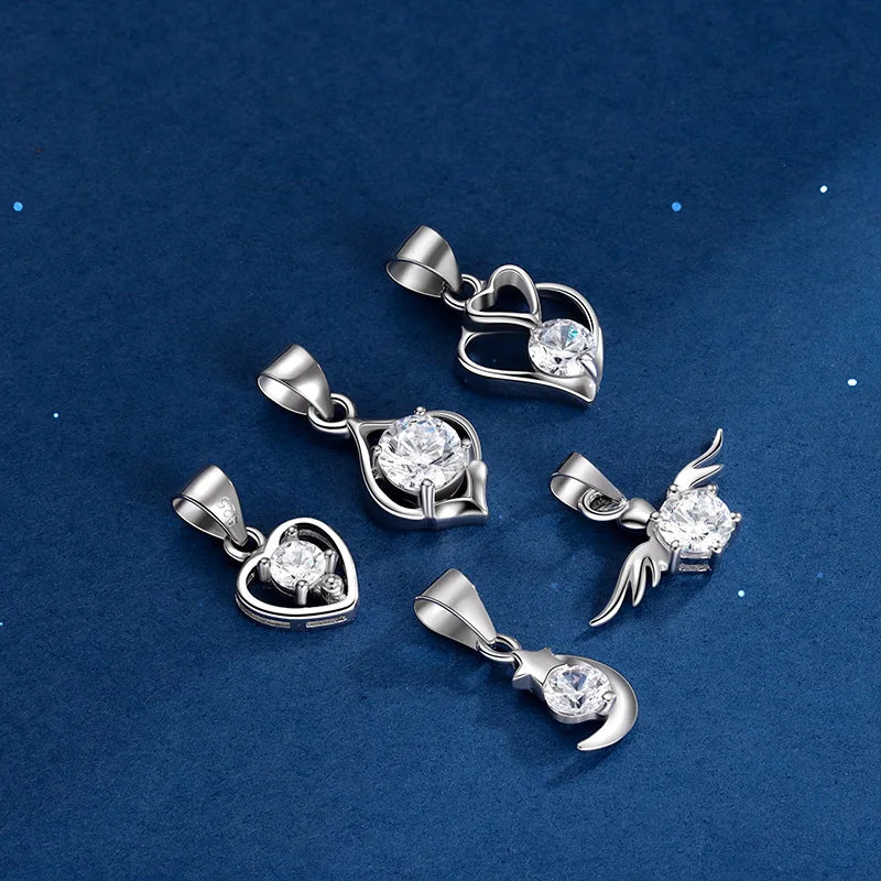 Fashion Angel Wing Pendant 925 Sterling Silver Heart-shaped Star Moon Zircon Pendant for DIY Jewelry Making