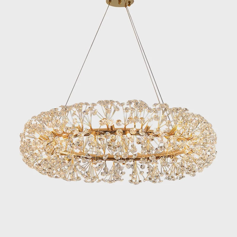 Indoor Modern Round Led Pendant Light Gold Luxury Crystal Decorative Large Chandelier for Living Room