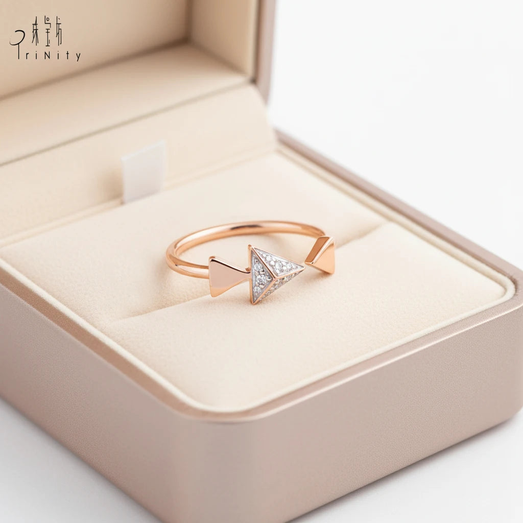 High Quality Wholesale Minimalist Elegant Fine Trendy Ring Jewelry Hand Crafted 18K Solid Rose Gold Real Natural Diamonds Ring
