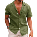 Men's Summer Cotton Linen Shirt Large Size XL Short-Sleeved Solid Button Loose Fit Plus Size Shirt