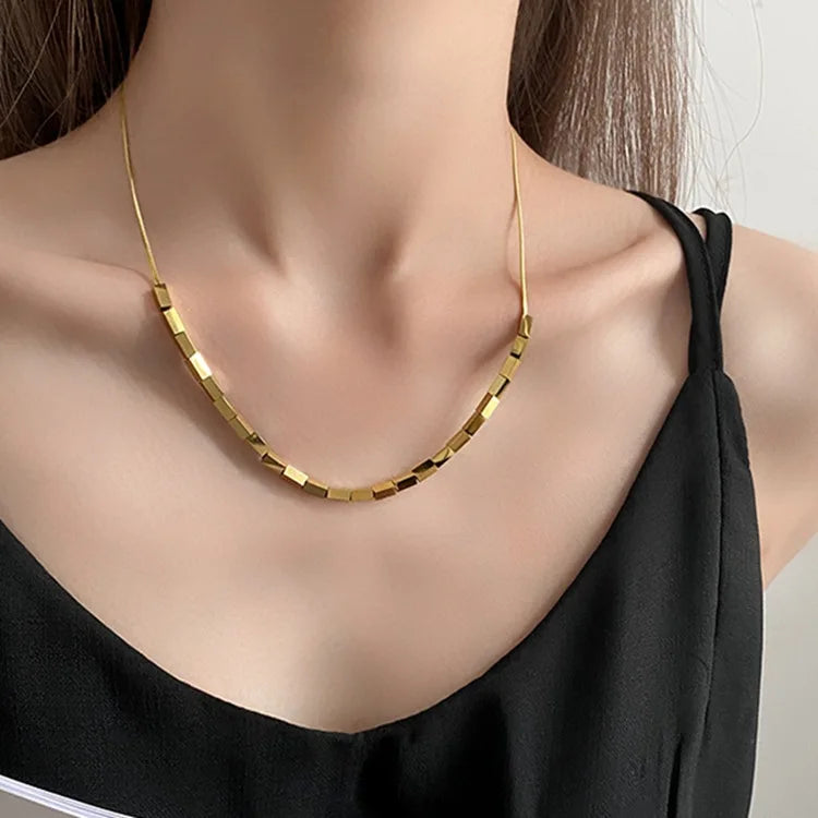 Collar De Acero Inoxidable Titanium Steel 18k Gold Plated Snake Bone Chain Necklace Stainless Steel Small Cubes Choker Necklace