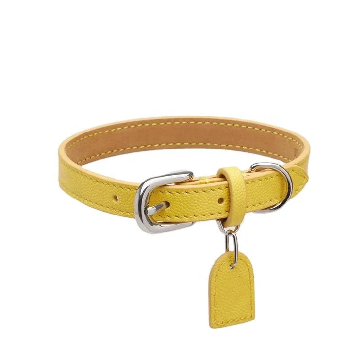 Adjustable Custom Luxury Large Thick Brown Rolled Beaded Orange Dog Leather Collar