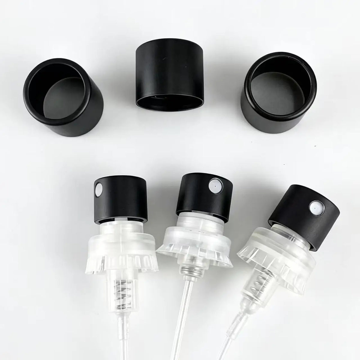 FEA 15mm 0.1cc 0.12cc 0.14cc Matte Black Gold Customized Snap on Crimpless Perfume Sprayer Pump with Collar with Invisible Straw