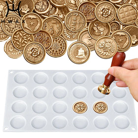 Silicone Mat/Pad for Wax Seal Stamp 24-Cavity Wax Sealing Mat with Removable Sticky Dots Mold Wax Seal