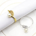 Simple Pearl Napkin Rings Metal Alloy Rhinestone Leaf Napkin Ring for Wedding Table Decoration