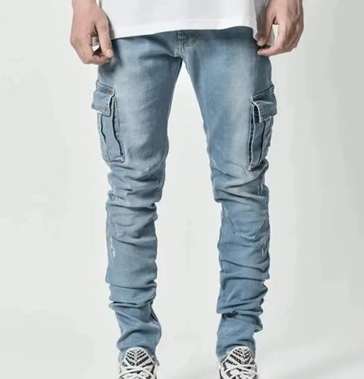 Men Jeans Pants Casual Cotton Denim Trousers Multi Pocket Cargo Jeans New Fashion Customized Pants Side Pocket
