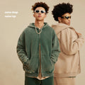 Custom Digital Printed Logo Winter Cotton Heavyweight Jacket Vintage Acid Washed Cropped Boxy Men's Double Way Zip up Hoodies