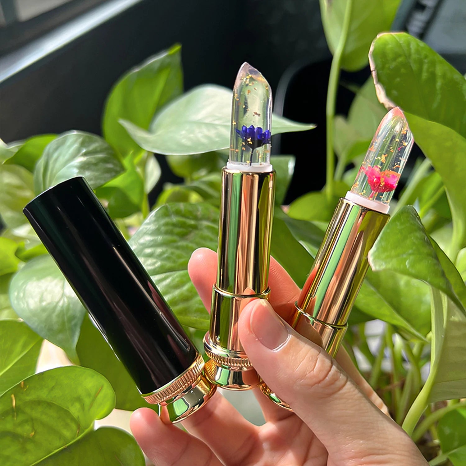 Custom Transparent Flower Lipstick  Moisturizer Temperature Lip Stain Crystal Flower Lipstick