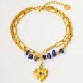 New Fashions Stainless Steel Bracelet Marine Series Style Natural Stone Beaded Bracelets Heart Double for Women Gifts