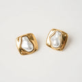 Women Fashion Jewelry Stainless Steel Waterproof Hypoallergenic Pearl Square Shape Stud Earring