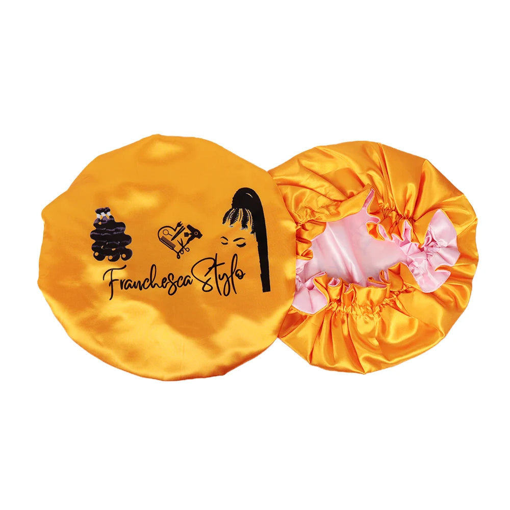 Wholesale Price Custom Full Printing Logo Daily Double Layer Satin Bonnet Hair Bonnet for Women