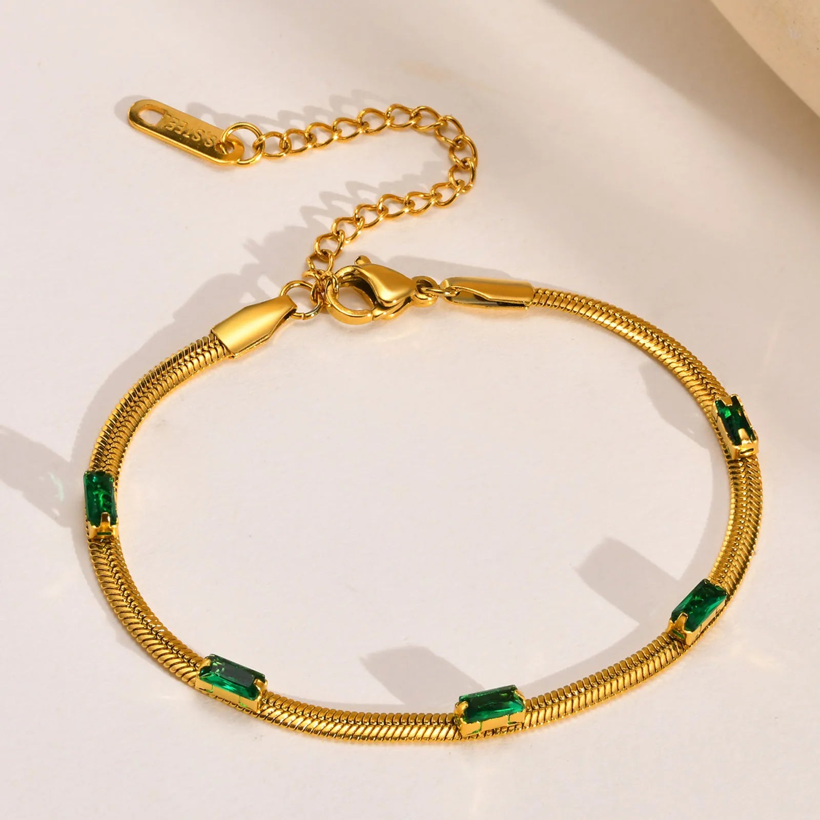 New Fashion Jewelry Bracelets Gold Plated 2.8mm Flat Snake Bone Chain Bracelet Retro Stacking Cubic Zircon Snake Chain Bracelet
