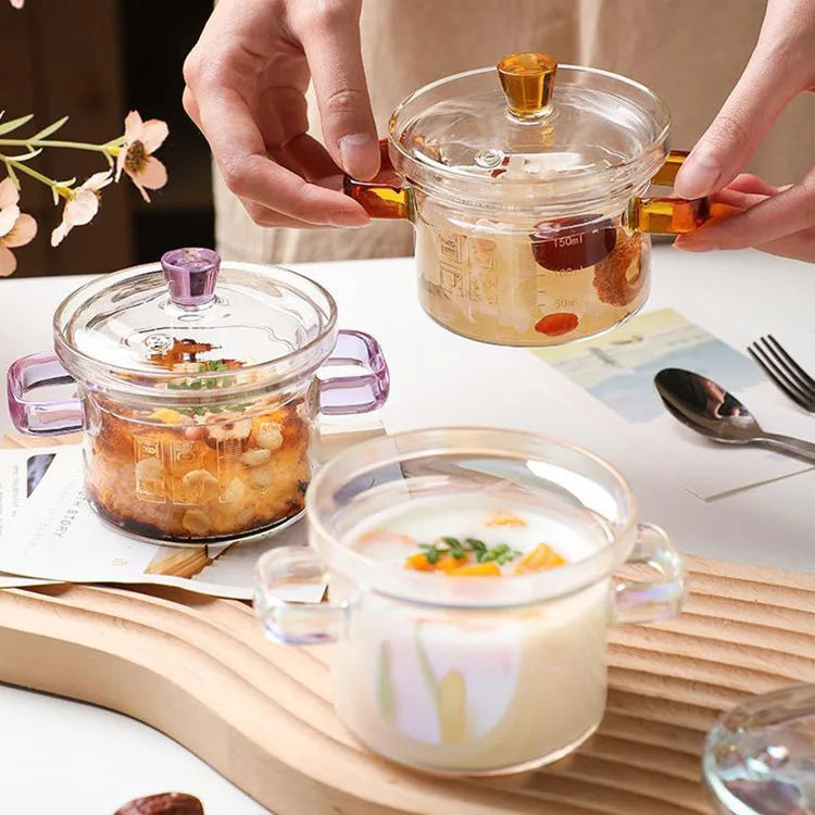 Nice Quality High Borosilicate Cook Stew Pot with Lid Heating Home Soup Steamed Egg Stew Pot Glass Cup Bowl