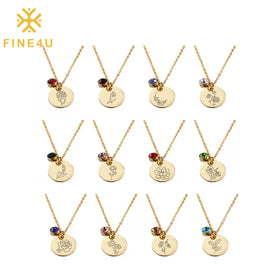 Personalized Birthday Jewelry Gift Gold Plated Stainless Steel Birth Flower 2024 Birthstone Necklace