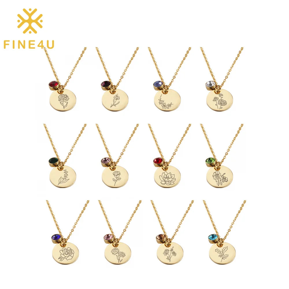 Personalized Birthday Jewelry Gift Gold Plated Stainless Steel Birth Flower 2024 Birthstone Necklace