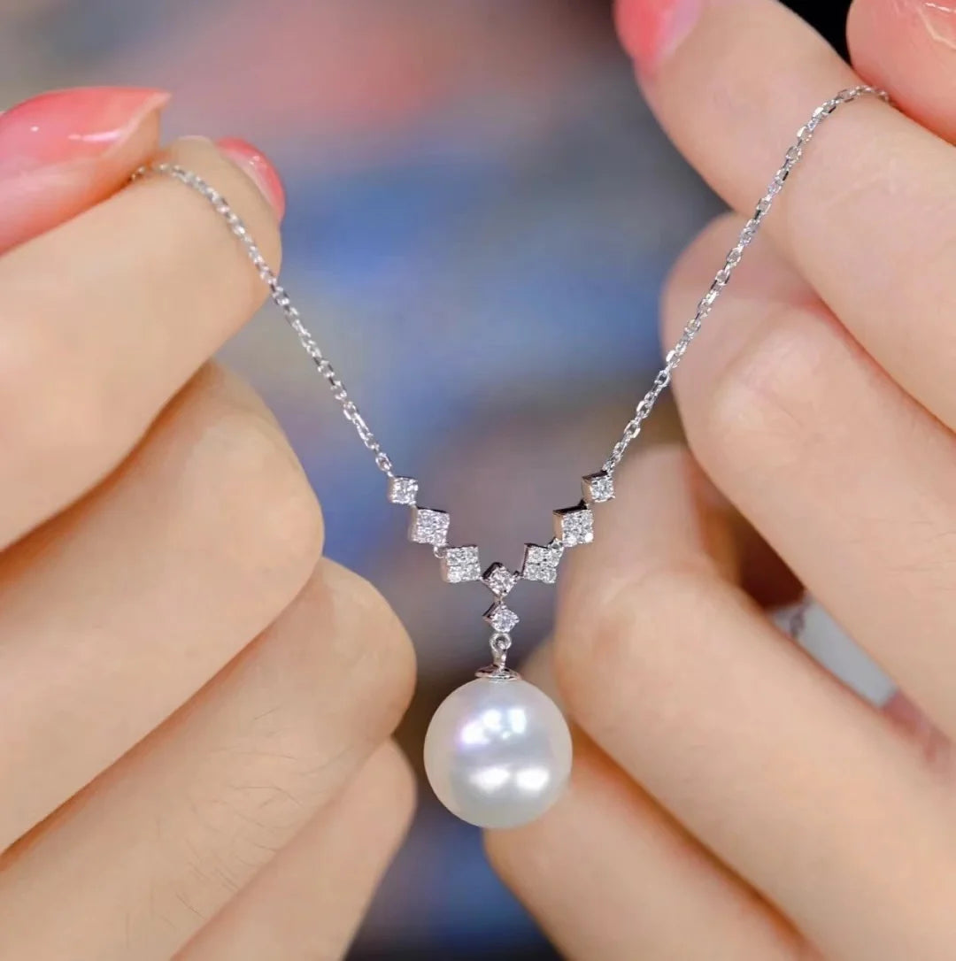 N287 8-9mm DIY Natural  Freshwater Pearl Charm Pendant Necklace Chain Accessory 925 Sterling Silver Jewelry for Women