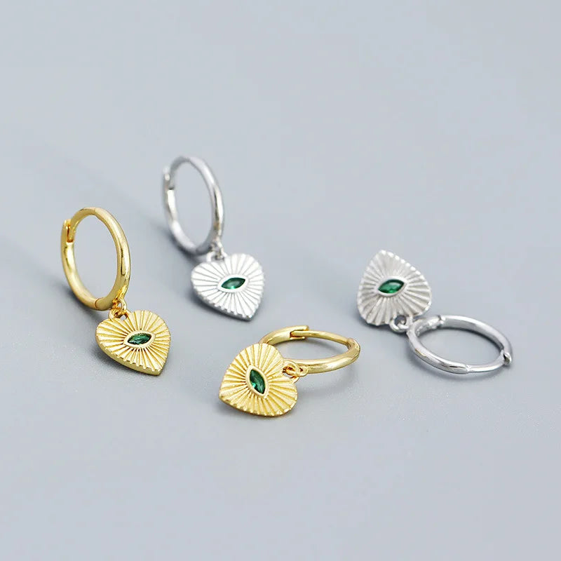 BS0524  925 Sterling Silver Earring Jewelry Eyes Diamond Heart Hoop Earrings Emerald Drop Earrings Women