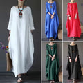 Liu Ming Oem Odm Vintage Spring Women Casual Cotton Linen Long Sleeve O Neck Plus Size Dress
