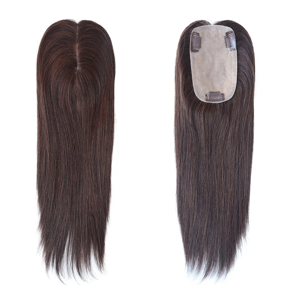 8x13CM Silk Base Closure Virgin Remy Hair Toppers for Women 16" Natural Straight Hairpiece with 3 Clips