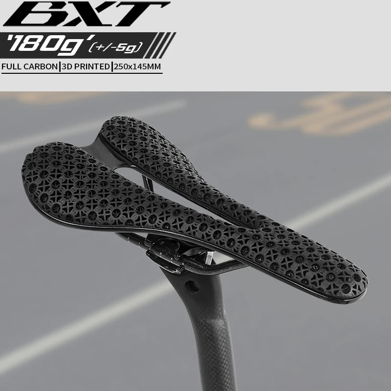 BXT New 3D Printed Padding Support Structure Carbon Fibre Saddle 145mmx250mm Bicycle Saddle Light Easy to Clean Seat Cushion