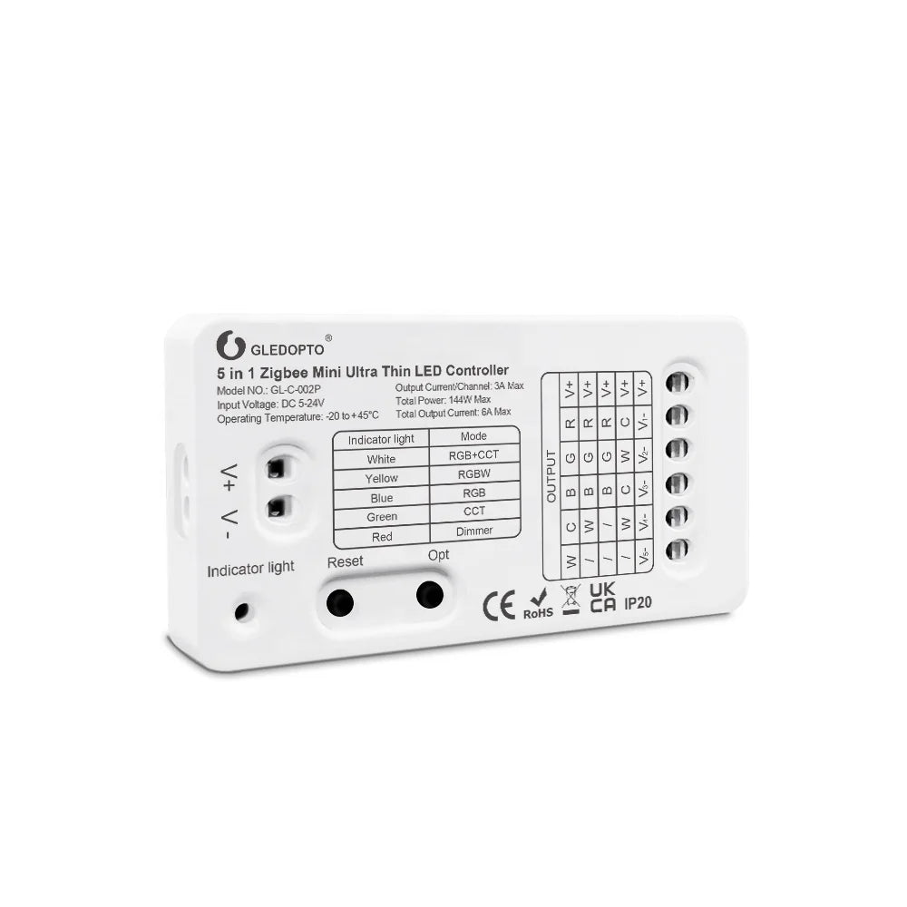 Gledopto with  RGB CCT RGBW WW CW Dimmer Mode Zigbee PRO 5 in 1 Mini Ultra Thin Smart LED Controller