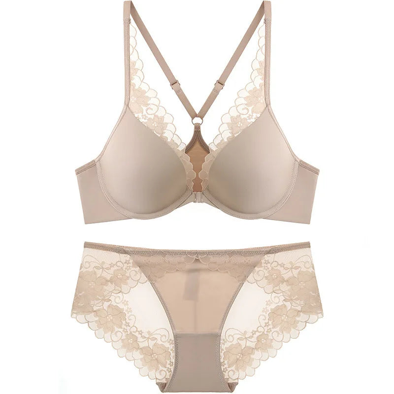 Woman Underwear Sexy Ladies Thong Bra Panty Set Soft Seamless Underwear Set Front Closure Bralette Underwear and Bra Sets