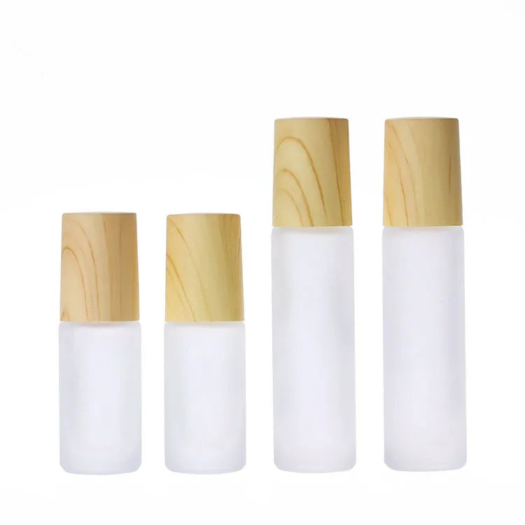 5ml 10ml Frosted clear Glass Roll on Bottle With Wood Grain Cap for Perfume/essential Oil MegaBDM