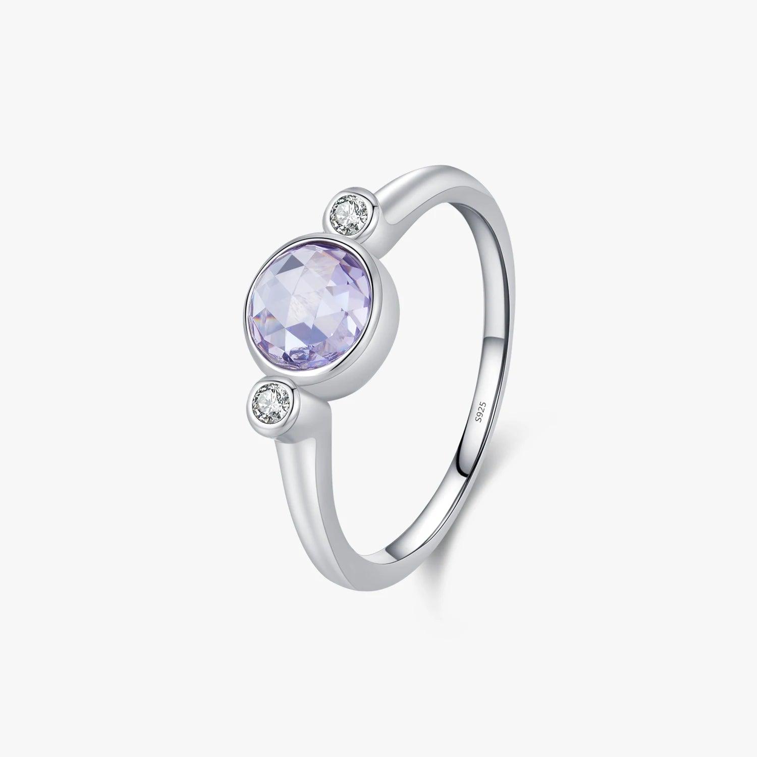 925 Sterling Silver High-end Height Difference Bands Design Light Purple Rose Cut Vintage Rings for Women