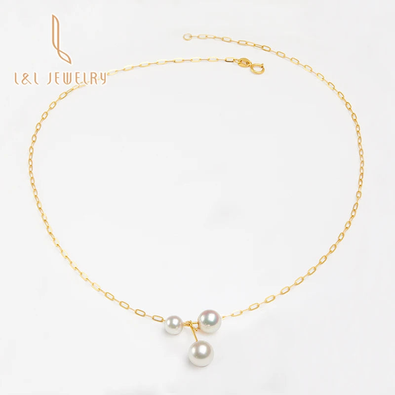 Luxury Bespoke 18K Gold Akoya Pearl Necklace Seawater Pearl Link Chain Original Design Jewelry Custom Personalized