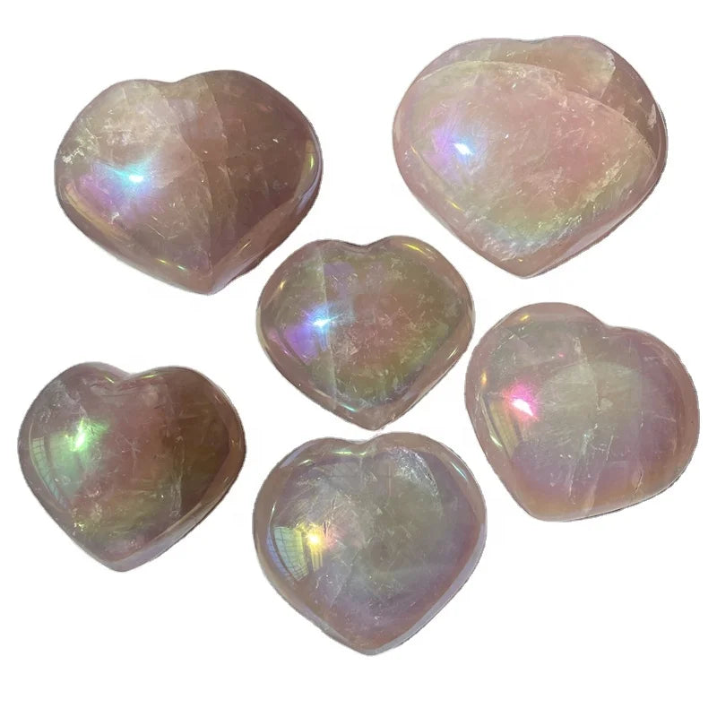 Wholesale Natural Pink Crystal Hearts Aura Rose Quartz Heart