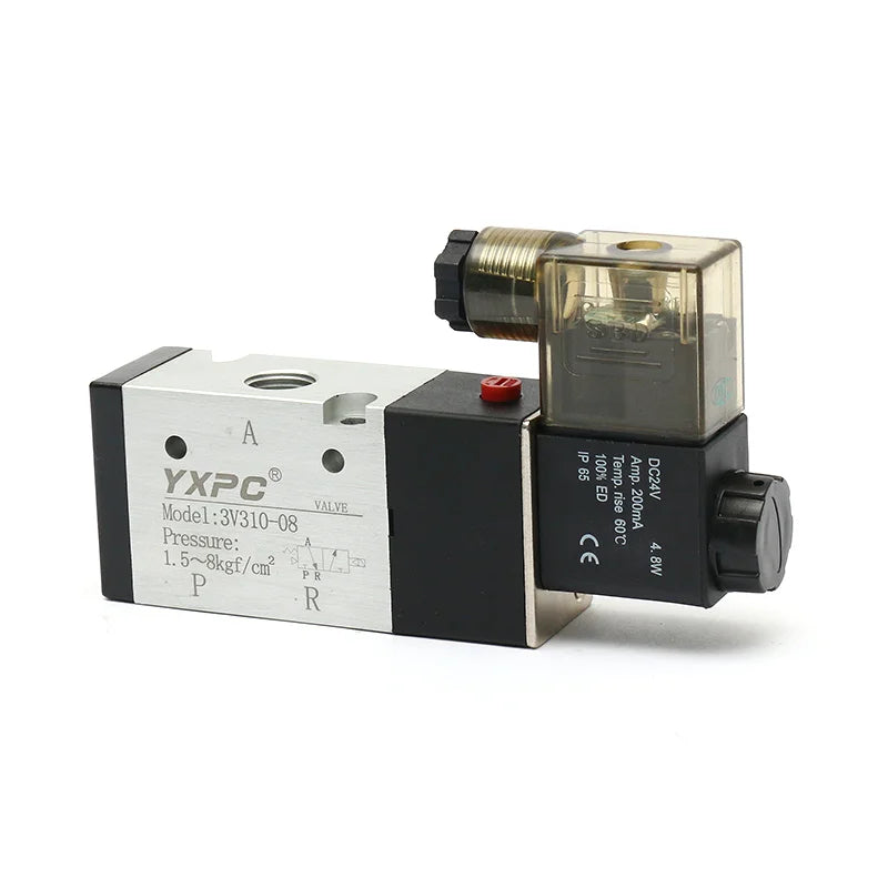 3V Series 3V310-08 NO Aluminum 0.8MPA Single Coil Pneumatic 1/4 Inch 24v Normally Open Three Way Solenoid Valve