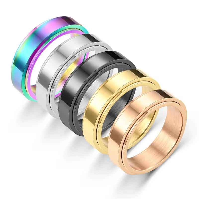 Minimalist Rotatable Spinner Ring Stainless Steel Titanium Stress Relief Anxiety Ring for Men Women Couple Band Jewelry