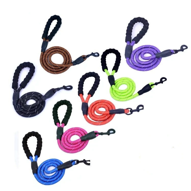 Wholesale  Dog Running Leash Strong Soft Rubber Handle Highly Reflective Nylon Climbing Rope Fashion Ribbon Available Prints