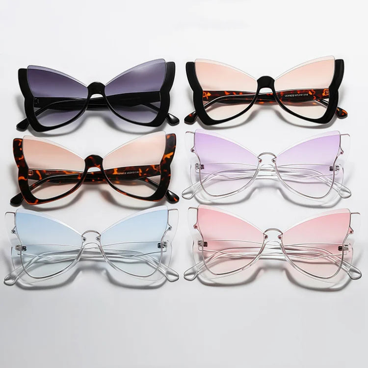 Fashionable Multicolor Glitter Pink Lens 2025 Plastic Sunglasses Metal Frame Beach Party Elegant Custom Butterfly Shape Shades