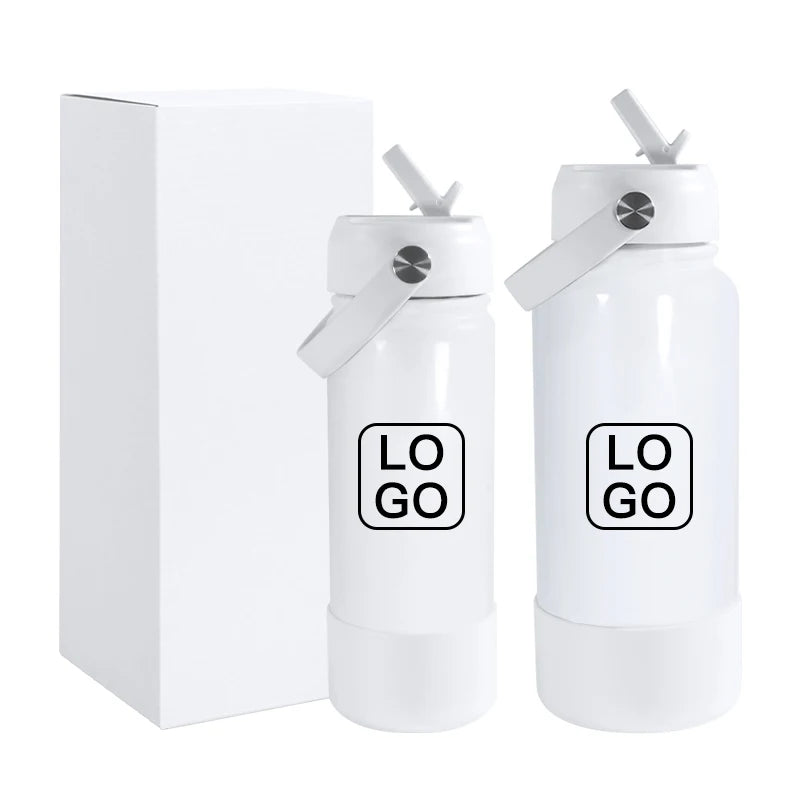 Customize Sublimation 18oz 32oz Stainless Steel Sports Water Bottle Double Wall Insulated Vacuum with Straw Silicone Bottom