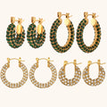 Dingran New Trendy Shining White Green Zircon Earrings Chunky Stainless Steel Gold Plated Hoop Earring Fashionable Jewelry