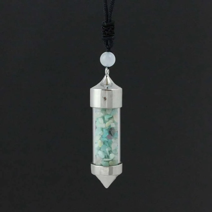 HZ gem stones Newest accessories natural crystal Amazonite gravel bullet-shaped wishing bottle spirit pendulum drifting bottle pendant
